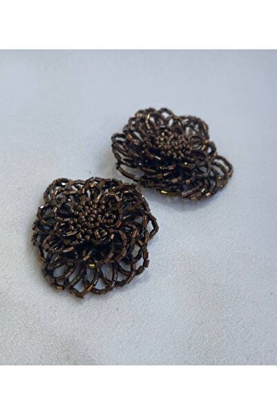 Parça Kumaş Dünyası Özel Tasarım Taşlı Düğmeler El Yapımı Kahverengidir