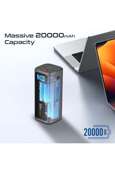 Promate 20.000mah Power Bank, 130w Portable Charger With Pd100w Usb-c Port, Retractable Pd100w Usb-c
