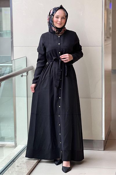Ceremony Triangle Handle Front Buttoned Waist Belt Detailed Pasion Dress