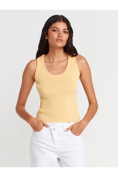 Dilvin 10759 Corded Openwork Knitwear Blouse-Yellow