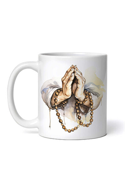 INOVATIX Personalized White Mug, Hands With Rosary In Prayer, Inovatix®. 330 ml