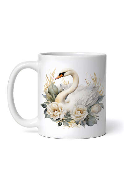 OEM Cană albă personalizată, Lebădă albă în trandafiri, Inovatix®. 330 ml