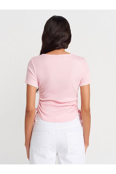 Dilvin 31816 Double Layer Drawstring T-Shirt-Dusty Pink