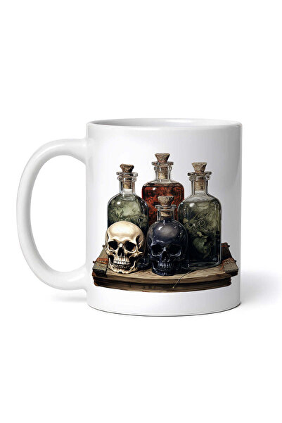 OEM Cană albă personalizată, sticle de poțiune vintage și sticlă cu craniu, I...