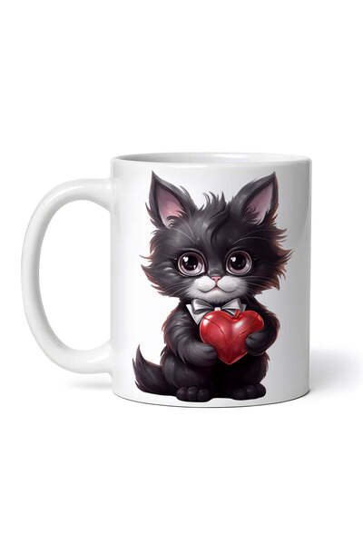 OEM Cană albă personalizată, Ziua Îndrăgostiților, Pisicuță pufoasă neagră, I...