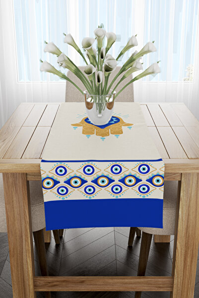 EsnafAli Cremă Evil Eye Bead Pattern Runner 40x220