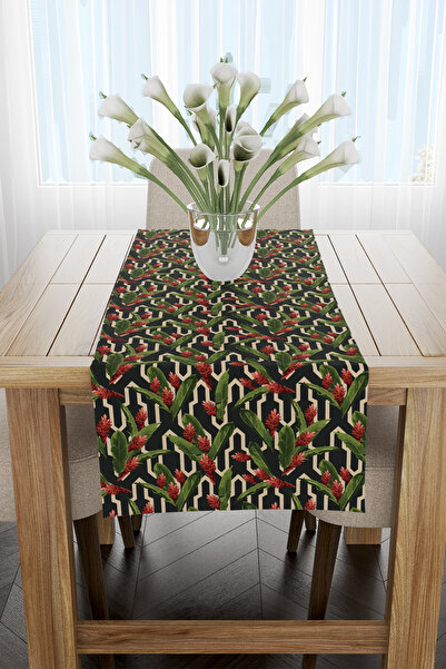 EsnafAli Negru Bej Cu Motive Geometrice Tropical Runner 40x140