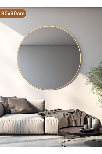 Taimi Makeup Mirror Round 90cm with Gold Frame Makeup Mirror Suitable for Dressing Rooms and Bedrooms