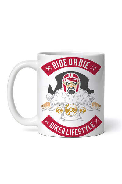 OEM Εξατομικευμένη λευκή κούπα, Ride of die Biker Lifestyle, INOVATIX®. 330 ml