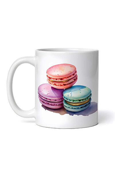 OEM Cană albă personalizată, Macarons roz violet verde, INOVATIX®. 330 ml