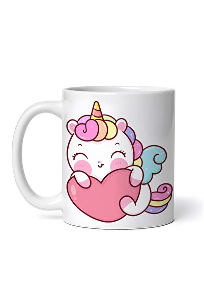 OEM Cană albă personalizată, Unicorn de Ziua Îndrăgostiților cu inimă în braț...