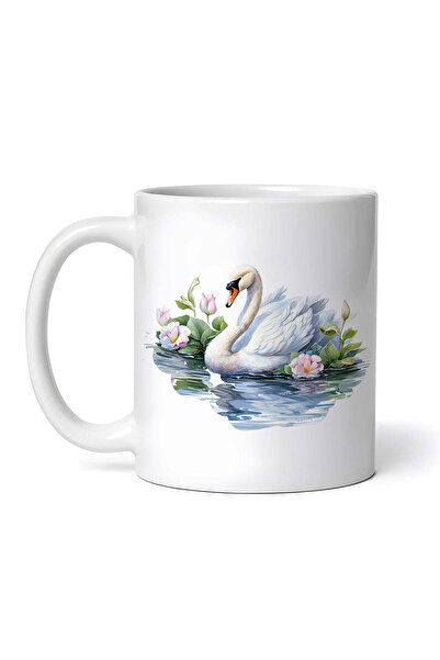 OEM Cană albă personalizată, Lebădă Albă pe lac transparent, INOVATIX®. 330 ml