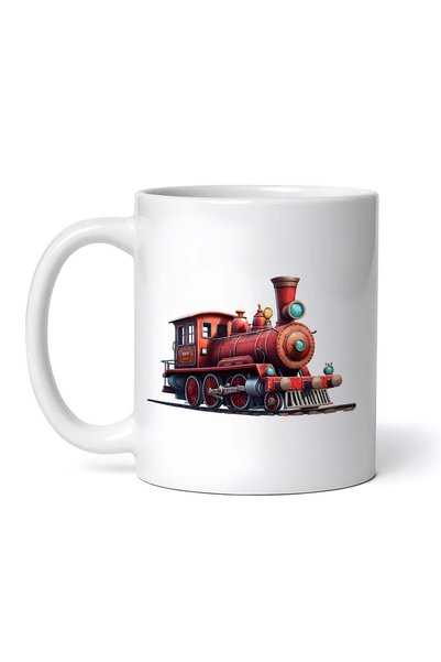 OEM Cană albă personalizată, Locomotivă retro roșie, Inovatix®. 330 ml