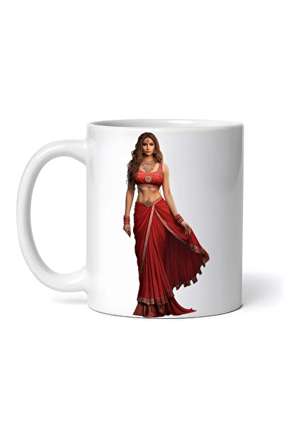 OEM Cană albă personalizată, rochie sari indiană roșie, INOVATIX®. 330 ml