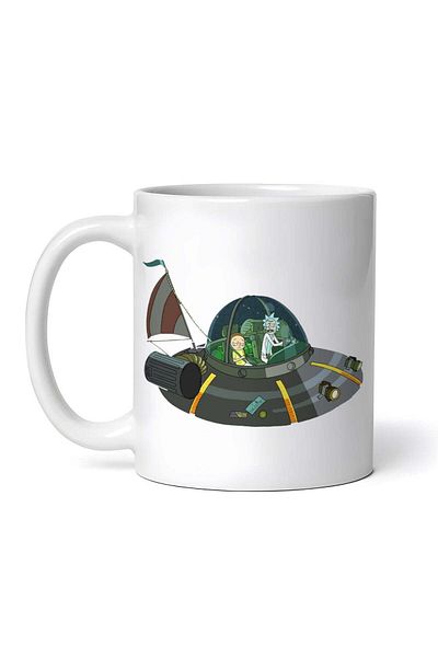 OEM Personalized white mug, Rick and Morty in the spaceship, INOVATIX®. 330ml