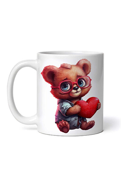 OEM Cană albă personalizată, Sfântul Valentin, ursuleț de ghimbir cu inimă în...