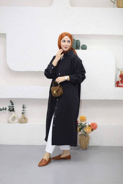 Suede Style 9058 - Μακρύ άνετο και κομψό γυναικείο φόρεμα με κουμπώματα