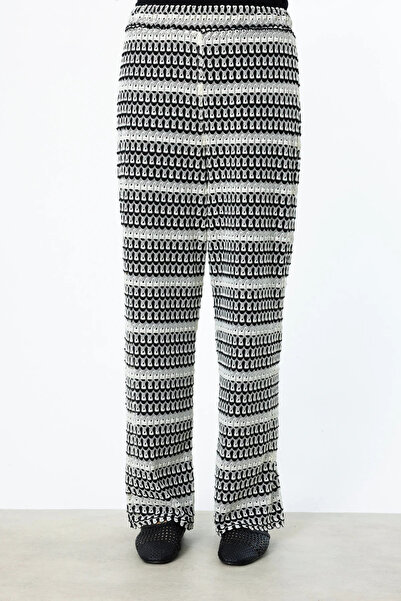 Ekol Elastic Waist Lace Wide Leg Trousers Black