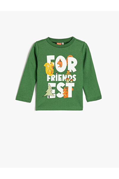 Koton T-Shirt Graphic Squirrel printed μακρυμάνικη λαιμόκοψη βαμβακερή