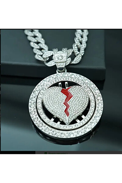 kargasa Rotating Heart Necklace - Hip-Hop Jewelry with Red Stone,