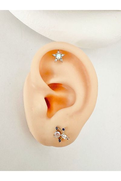 My Bellas Jewels Surgical Steel Star Piercing Earrings, Helix, Tragus, Flat, Lobe Matched (1 Piece)