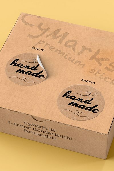 alışveriş kurdu Hand Made - with Love Written Sticker Packaging Shipping Packaging Label - 4X4Cm 70 Pieces Round