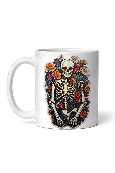 OEM Cană albă personalizată, schelet în flori, Inovatix®. 330 ml