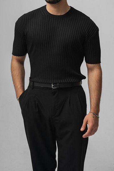 Tarz Cool Ανδρικό μπλουζάκι μαύρο Lycra Loose Fit