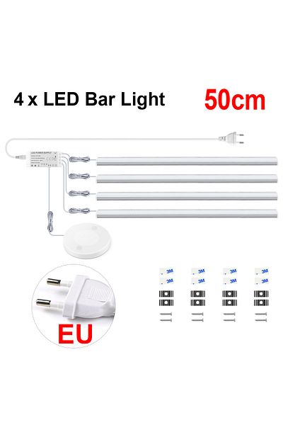 Choice WHITE 4X50 CM with EU Plug Hand Scan Switch Penetrable Wood Touch Sensor Dimmable LED Under Cabinet