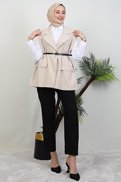 GİYZAMİLA Belted Vest Beige