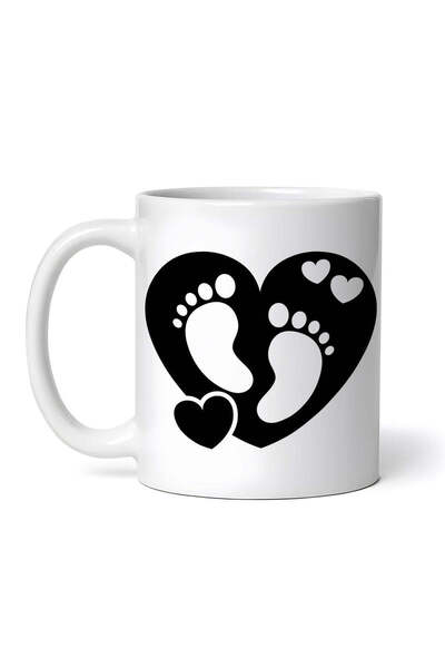 OEM Εξατομικευμένη Λευκή Κούπα, Πόδια Μωρού σε Καρδιά, Inovatix®. 330ml