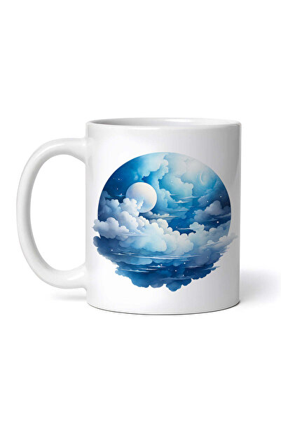 OEM Εξατομικευμένη Λευκή Κούπα, Φεγγάρι και Μπλε Ουρανός, Inovatix®. 330ml