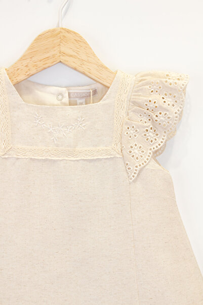 Cassiope Lace Sleeve Linen Look Summer Natural Stylish and Comfortable Cut Baby Girl Dress