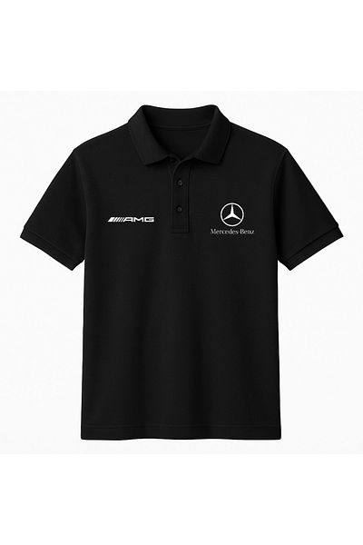 Edizen Amg Benz Cotton 100% Pike Soft Texture Breathable Fabric Black Polo Collar T-Shirt Unisex
