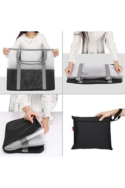 DELPI Geanta de plaja Unisex, cumparaturi, Plasa cu multiple compartimente, Pliabila, Potofel, Gri