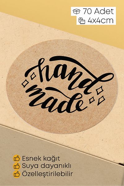 alışveriş kurdu Hand Made Written Sticker Packaging Shipping Packaging Label - 4X4Cm 70 Pieces