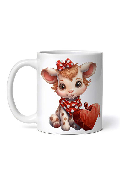 OEM Cană albă personalizată, Vacă de Sfântul Valentin cu fundă pe cap, Inovat...