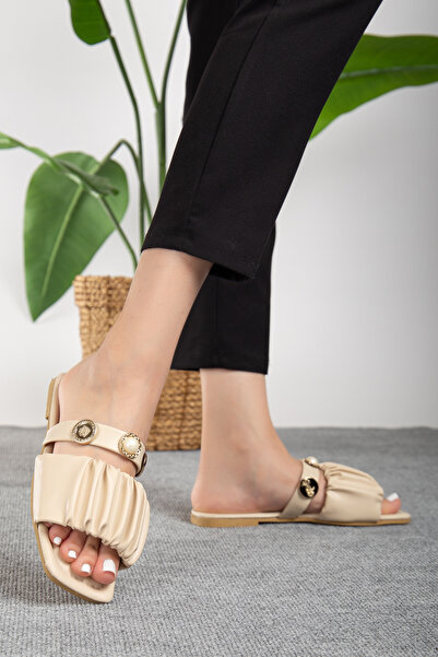 Jackers Γυναικείες παντόφλες με κρέμα πέτρας και λεπτομέρειας