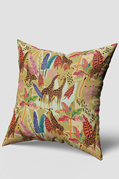 EsnafAli Husă de pernă cu model de frunze tropicale girafe