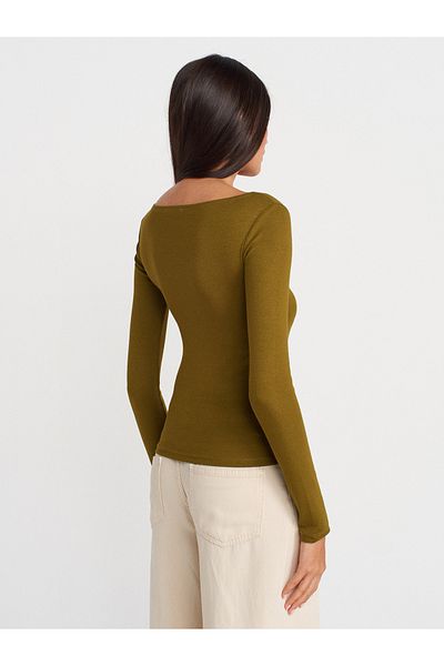 Dilvin 31332 Boat Neck Long Sleeve Ball-K.Oil Green
