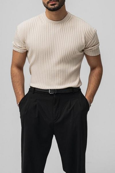 Tarz Cool Ανδρικό μπλουζάκι Loose Fit σε μπεζ Lycra