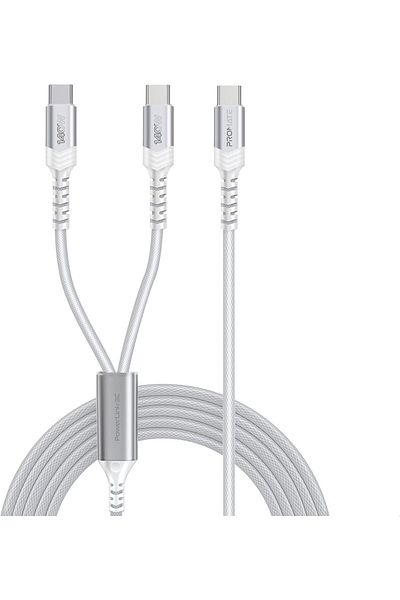 Promate كابل USB-C™ إلى USB-C™ مزدوج مع توصيل طاقة 140 وات، ونقل بيانات بسرعة 480 ميجابت في الثانية، وتقنية Over Current