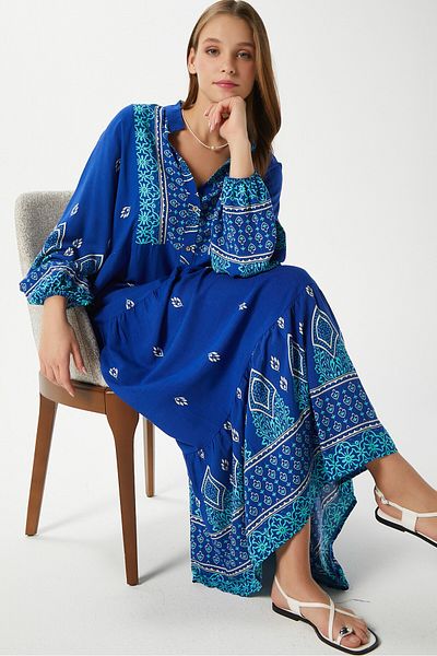 Ritnice Modest Women's Andrea Blue 100% Viscose Maxi Length Summer Dress