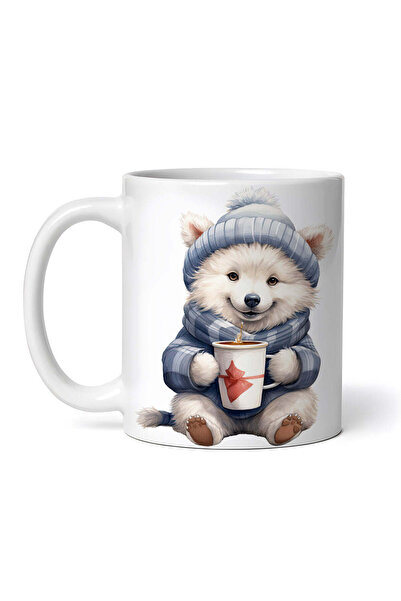 OEM Cană albă personalizată, Samoyed bând cafea, Inovatix®. 330ml