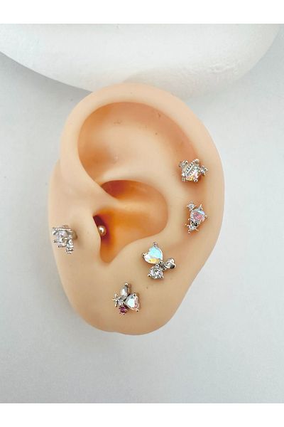 My Bellas Jewels Surgical Steel Cz Color Transition Zircon Stone Piercing Earring, Helix, Tragus, Flat, Lobe Matched (1 Piece)