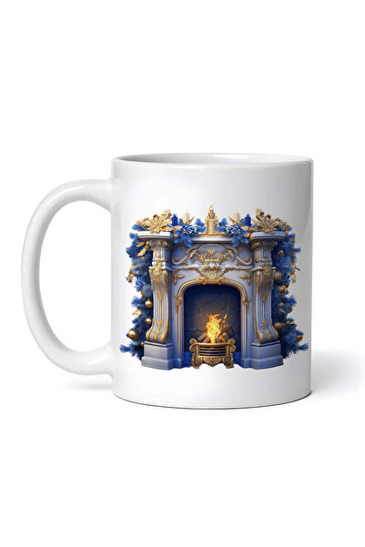 OEM Cană albă personalizată, șemineu aprins, Inovatix®. 330 ml