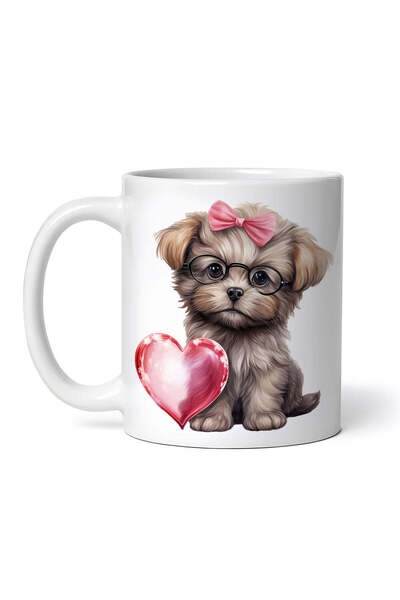 OEM Cană albă personalizată, Shih Tzu cu fundă roz, INOVATIX®. 330ml