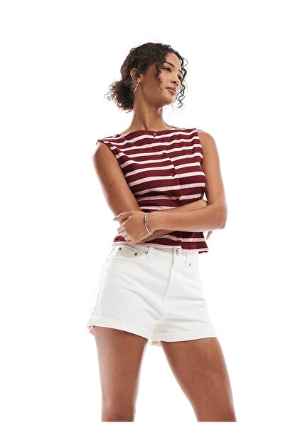 OFF THE CUFF Beyaz Mom Fit Yüksek Bel Katlamalı Paça 90's Denim Jean Kot Şort