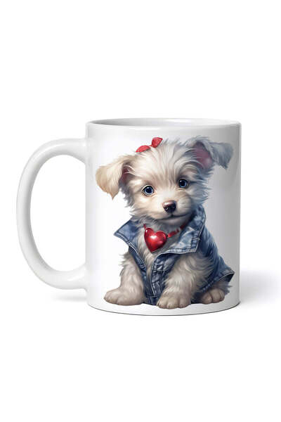 OEM Cană albă personalizată, cățeluș alb cu vestă, cu tematică de Sfântul Val...