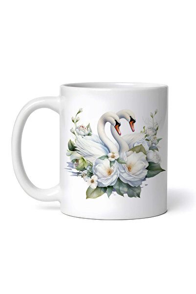 OEM Εξατομικευμένη Λευκή Κούπα, Swans In Love και White Roses, Inovatix®. 330ml